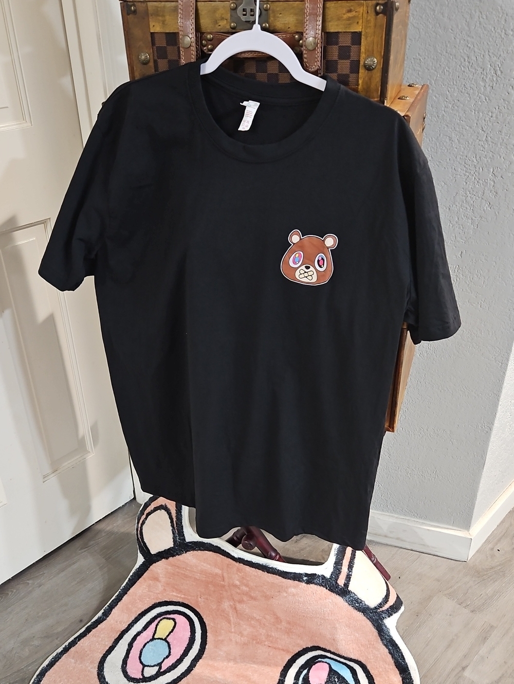 Men's Black Short-Sleeve T-Shirt with Brown Bear Patch